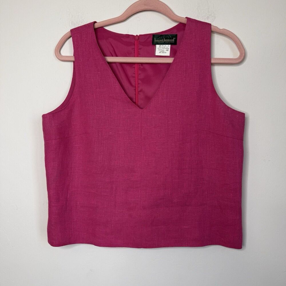 Harve Bernard Vintage Sz 10P Pure Linen Pink Structured Crop Tank Top Barbiecore